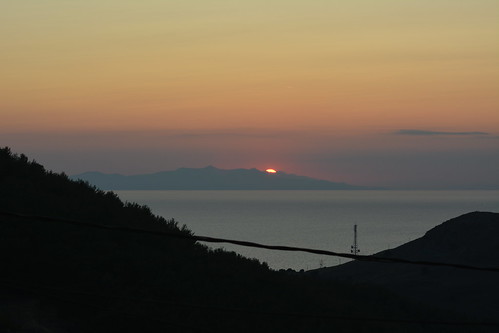 A hazy sunset behind Thassos.