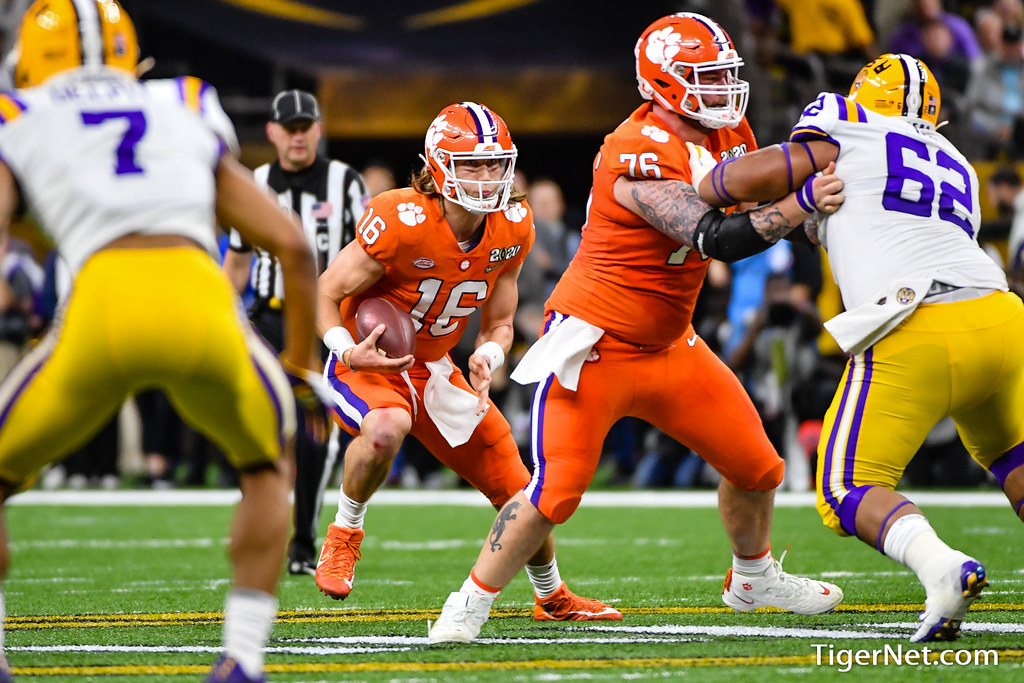 Clemson Football Photo of Sean Pollard and Trevor Lawrence and lsu