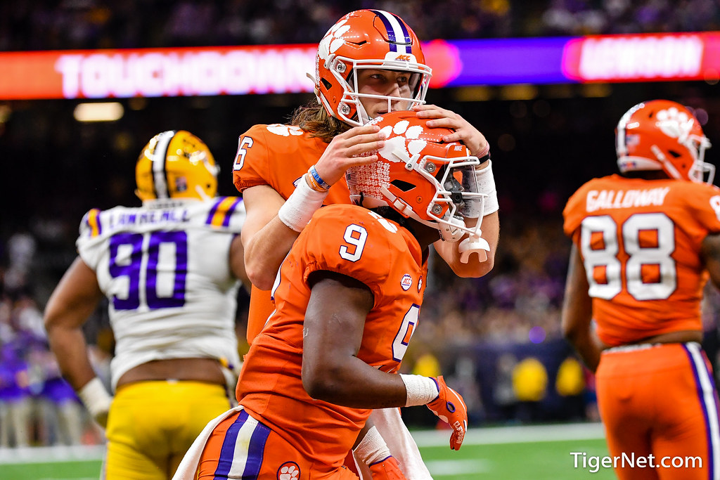 Clemson Football Photo of Travis Etienne and Trevor Lawrence and lsu