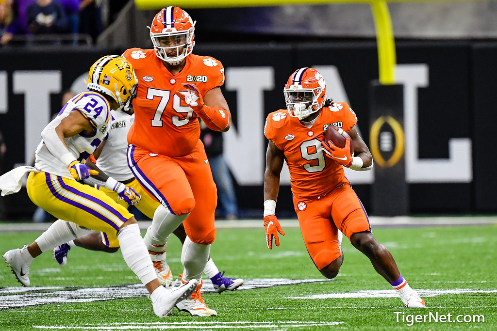 Clemson Football Photo of Jackson Carman and Travis Etienne and lsu