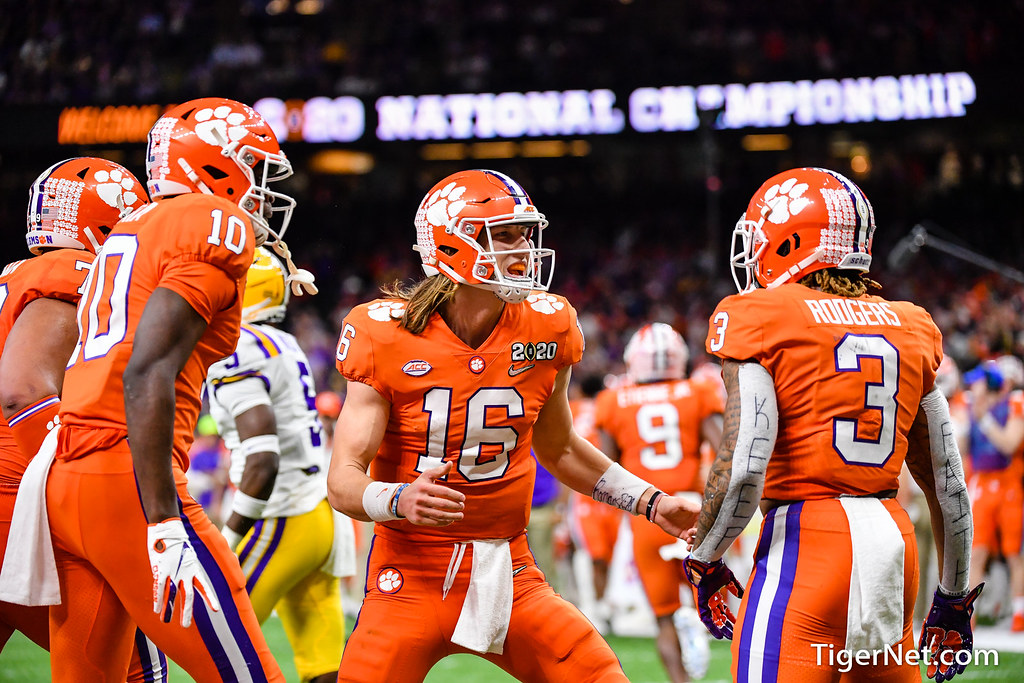Clemson Football Photo of Amari Rodgers and Trevor Lawrence and lsu