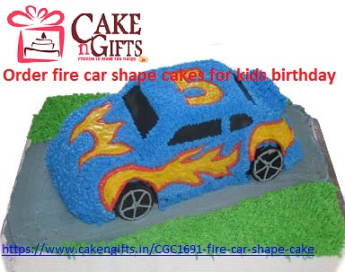 Order fire car shape cake for kids birthday