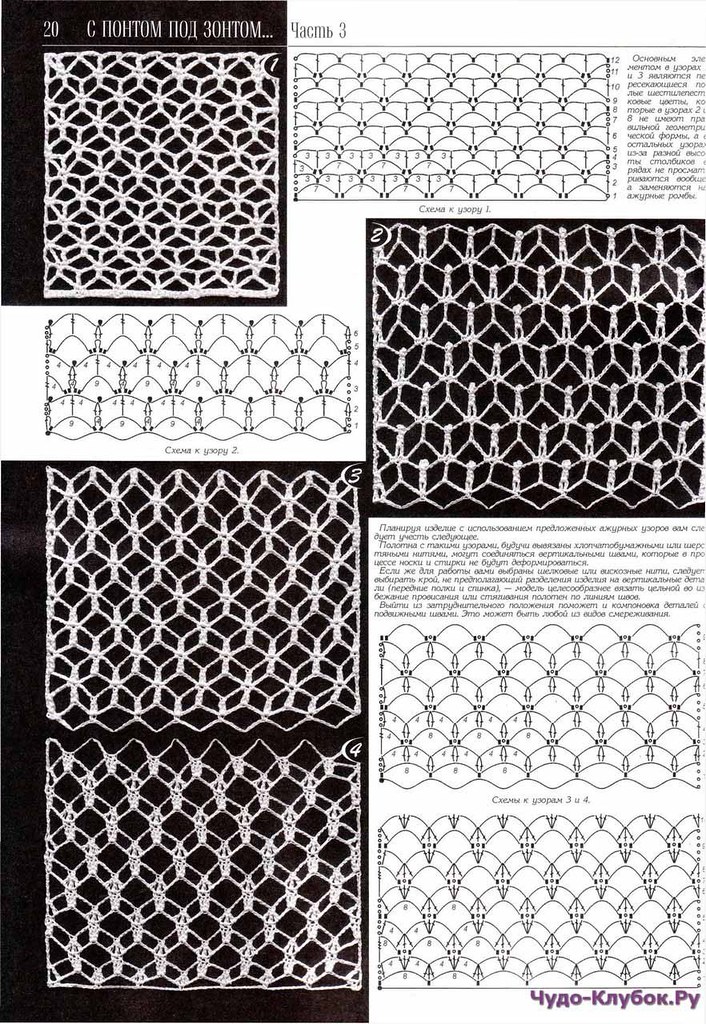 35 простых схем вязания ажурных узоров крючком