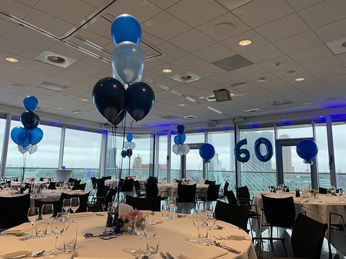Table Decoration 6 balloons Birthday 60 Years Panorama Feestzaal  with view on the Erasmusbrug Inntel Hotel Rotterdam