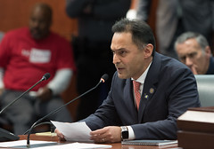 State Representative Harry Arora (R-Greenwich) testifying in opposition to tolls during a public hearing of the Transportation Committee on January 31, 2020.