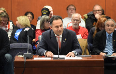 State Representative Harry Arora (R-Greenwich) testifying in opposition to tolls during a public hearing of the Transportation Committee on January 31, 2020.