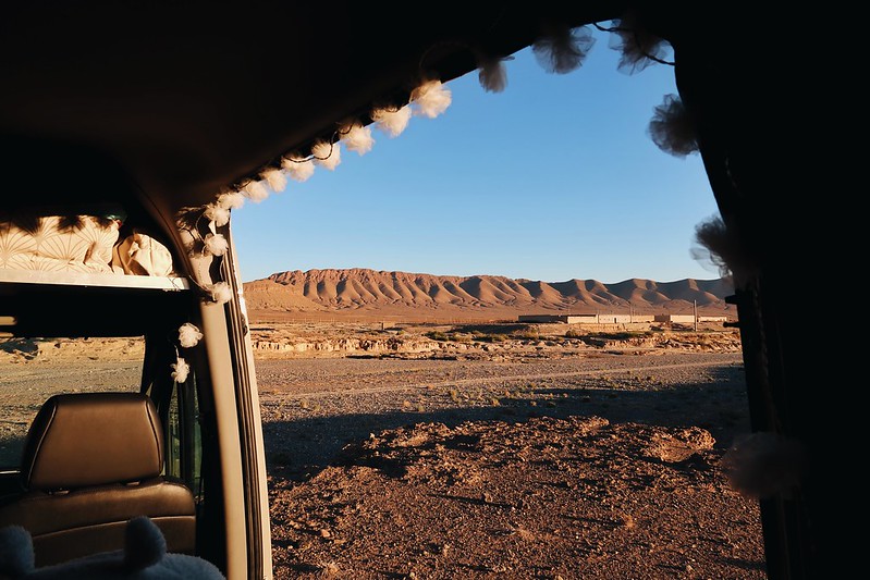 Middle Atlas Mountains with Barbary macaques (monkeys). Wild camping in our Sprinter van in Morocco, Africa.
