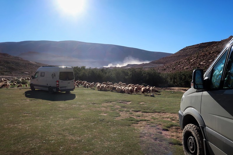 Driving and wild camping in Todra Gorge, Morocco, Africa with our Sprinter Van.
