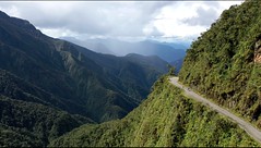Kate cycling Death Road, South Yungas, Bolivia