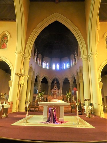 The altar and apse in St Mary's Catholic Church. Work began in 1854. The church opened in 1872. All work was completed in 1937.