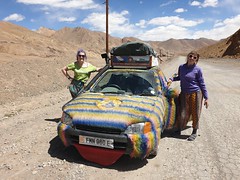 We met a few Mongol Rally cars driving the Pamir Highway. Here was a furry Team from Isle of Man.