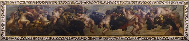 Peter Paul Rubens, ceiling of the Banqueting House, Whitehall, c. 1632–34, oil on canvas. Genii loading a chariot with fruit