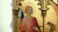 Simone Martini, Annunciation, detail with Saint Ansanus