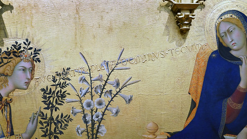 Simone Martini, Annunciation, detail with text