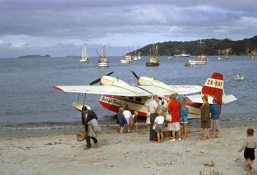 1965 Tourist Air Travel Ltd Grumman G-44A Widgeon ZK-BAY at Halfmoon Bay, Stewart Is, New Zealand, 28 Apr 1965.