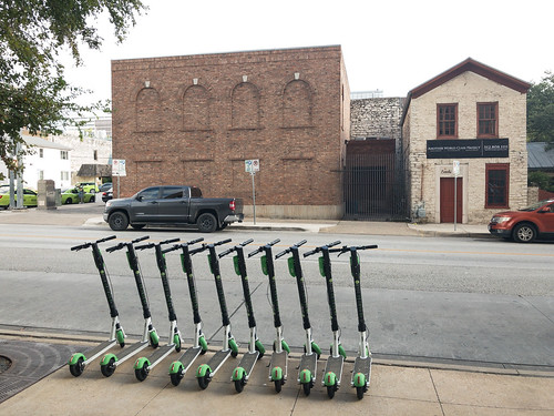 Row of Lime scooters