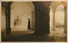 Church cloister and monk
