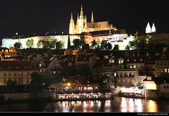 Mala Strana & Hradcany seen from Charles Bridge @ Night, Prague, Czech Republic