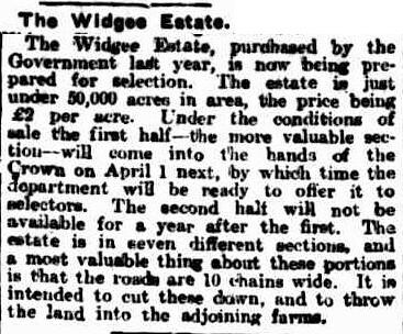 Newspaper article about the Widgee Estate Land Sale in the Brisbane Courier -  25th August 1910
