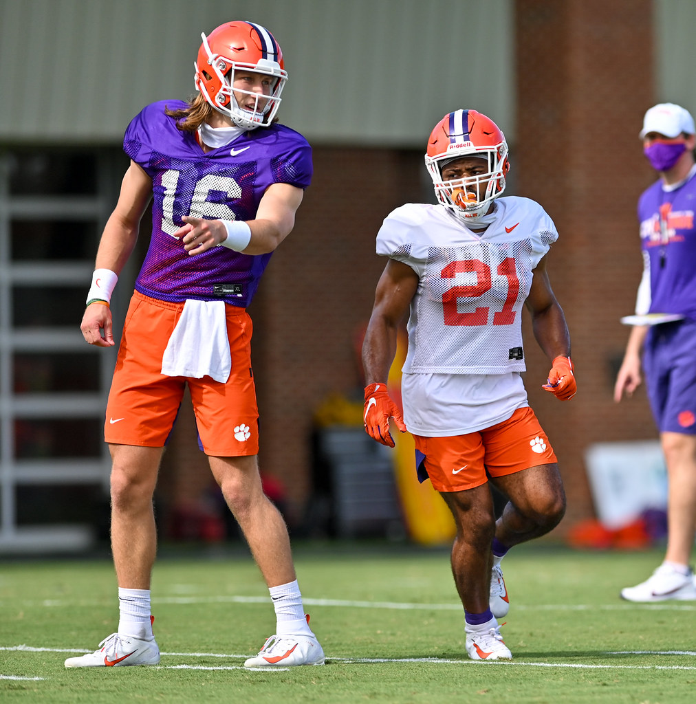 Clemson Football Photo of Trevor Lawrence and Darien Rencher and clemsonsid