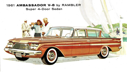 Vintage 1961 AMBASSADOR V-8 by RAMBLER Super 4-Door Sedan Postcard 1 