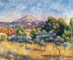 Montagne Sainte-Victoire (Paysage) (1889) by Pierre-Auguste Renoir. Original from Barnes Foundation. Digitally enhanced by rawpixel.