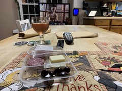 2020 324/366 11/19/2020 THURSDAY - Wegmans Food You Feel Good About Sopressata Dolce Salami with Provolone Cheese & Dark Chocolate Covered Almonds while watching Raised By Wolves and Drinking Home Brewed Blueberry Mead