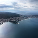 Aerial view of the Adriatic Sea coast on approach to the Split airport, Croatia, May 2019