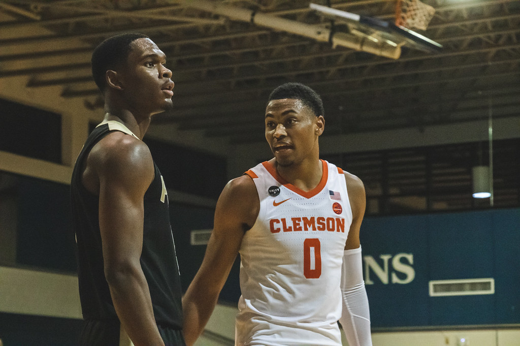 Clemson Basketball Photo of Clyde Trapp and purdue