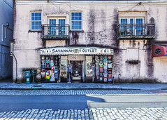 Savannah Georgia / River Street / shop / business / storefront / balconies / cobblestone