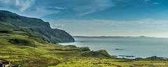 Ross of Mull and Iona across the Hebridean Sea from Gribun Cliffs that rise up to over 1,000 feet in several places.