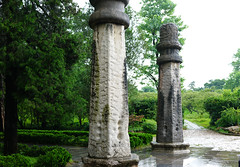 Pair of hexagonal pillars on the sacred way marking the end of the Elephant Road and the start of the Wengzhong Road
