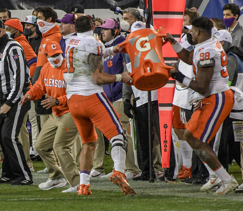 Clemson Football Photo of Bryan Bresee and Dabo Swinney and notredame and accchampionship