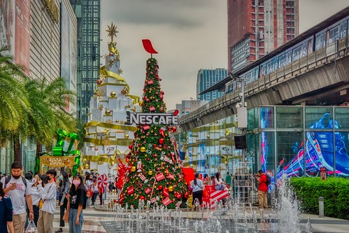 Christmas decorations outside of Siam Paragon shopping mall in Bangkok, Thailand