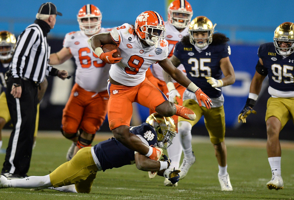 Clemson Football Photo of Travis Etienne and notredame and accchampionship
