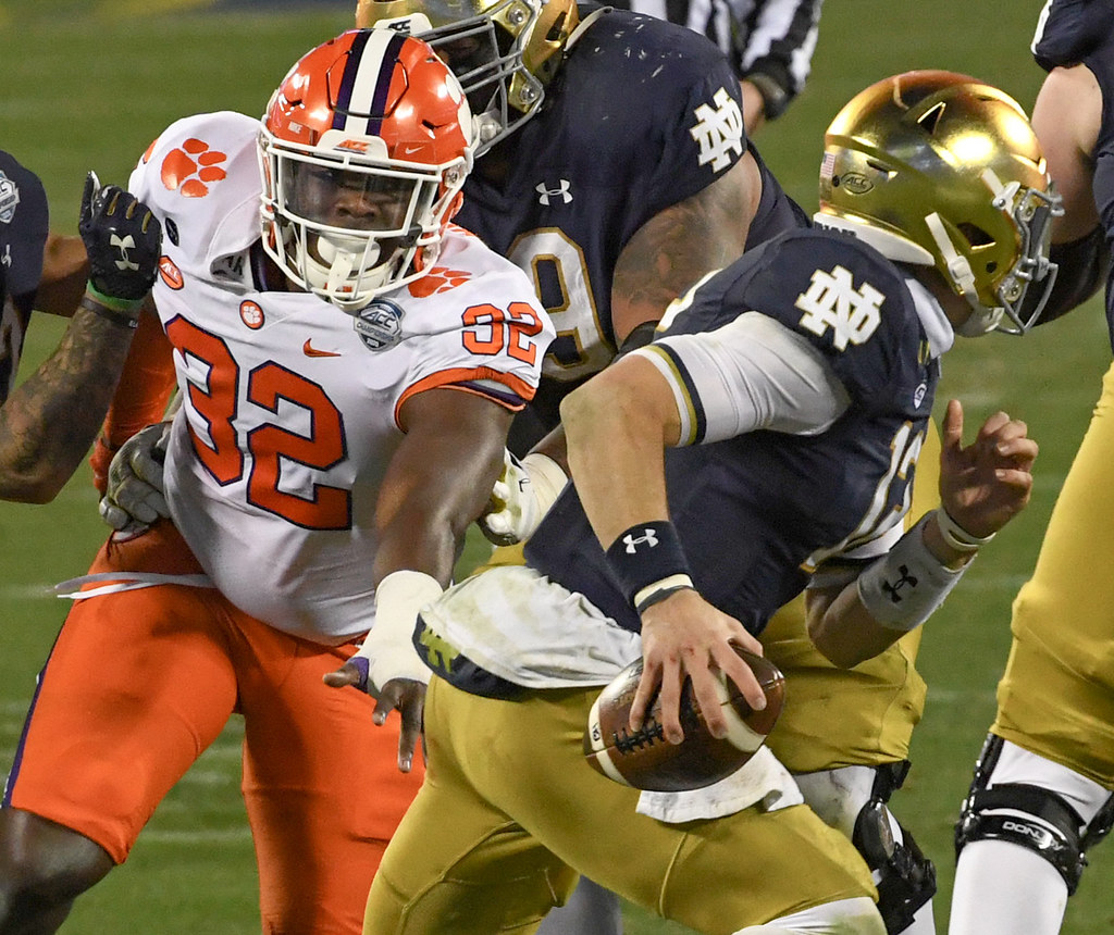 Clemson Football Photo of Etinosa Reuben and notredame and accchampionship