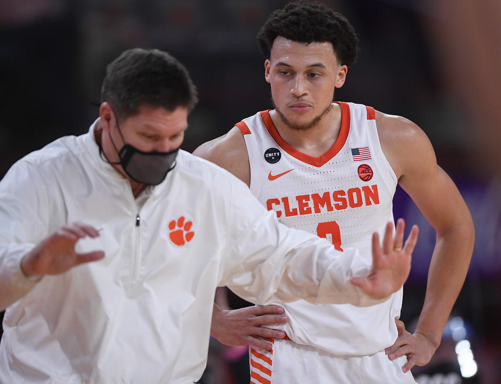 Clemson Basketball Photo of Brad Brownell and Chase Hunter and Florida State