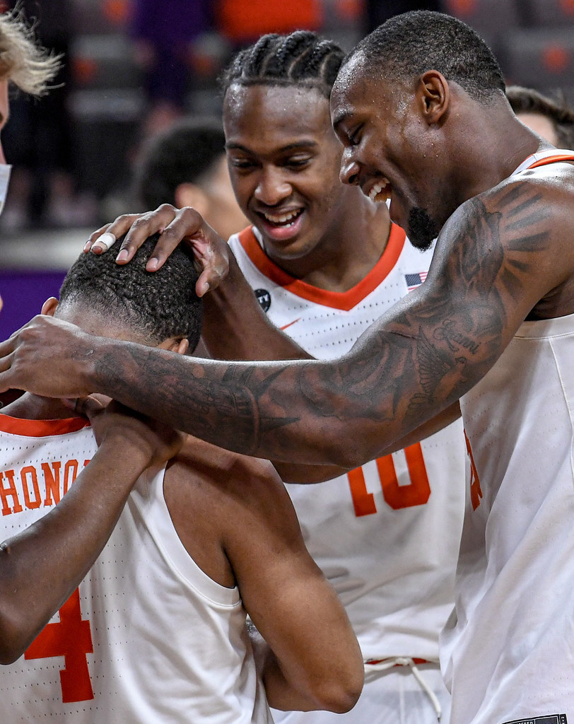 Clemson Basketball Photo of Aamir Simms and Nick Honor and Olivier-Maxence Prosper and Florida State
