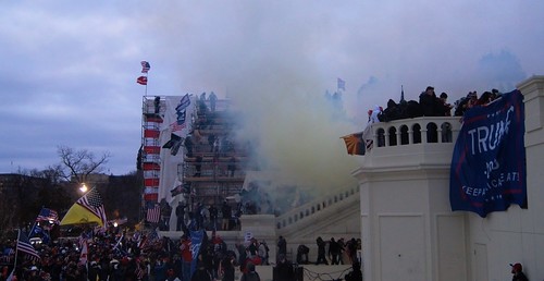 Tear gas outside the United States Capitol on 6 January 2021. Photo by Tyler Merbler. Creative Commons Attribution 2.0 Generic license.