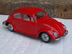 Vintage 1960's Bright Red Tekno VW Volkswagen Beetle Diecast Toy