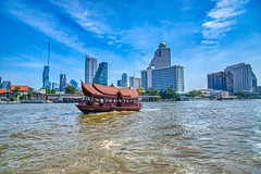 Shuttle boat of the Mandarin Oriental hotel on the Chao Phraya river in Bangkok, Thailand