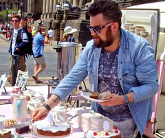 Serving cake at a food festival