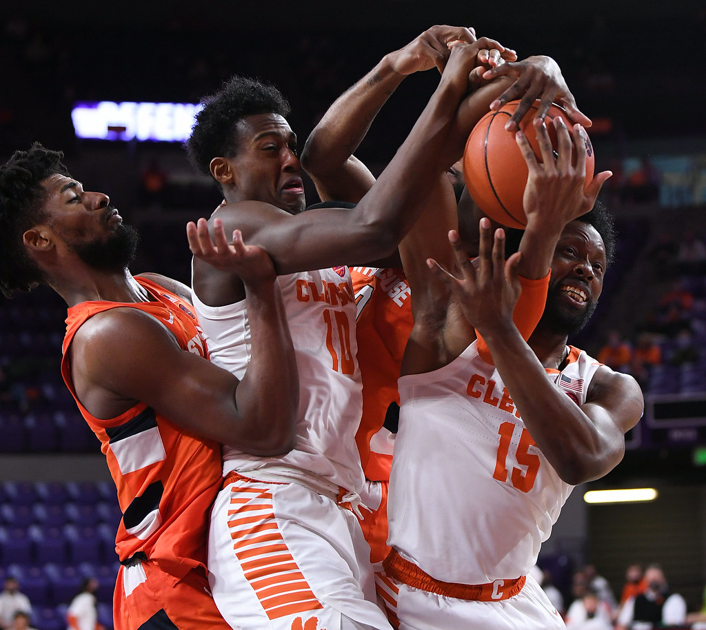 Clemson Basketball Photo of John Newman and Olivier-Maxence Prosper and Syracuse