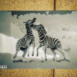 TTF - zebra couple ( multilayer stencil on Wood 40x30cm )