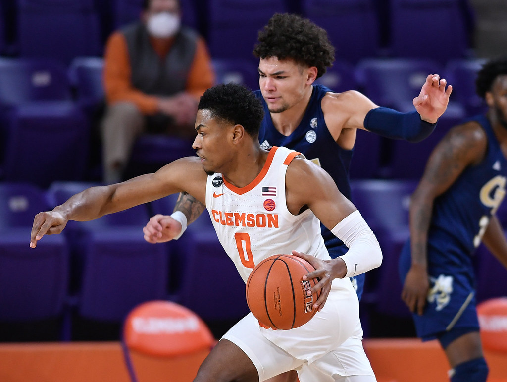 Clemson Basketball Photo of Clyde Trapp and Georgia Tech