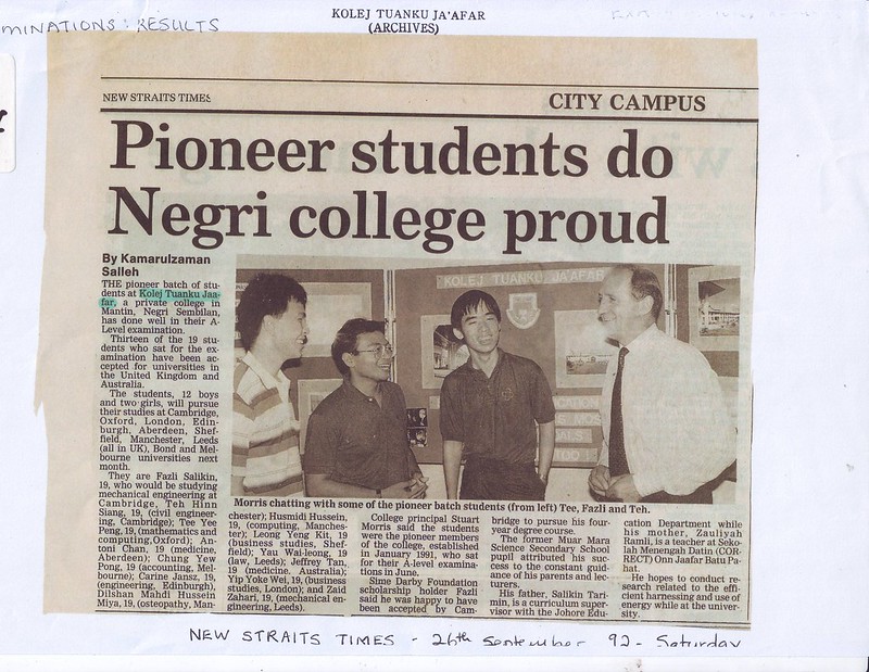 KTJ&#039;s pioneering students receive impressive A Level results in 1992