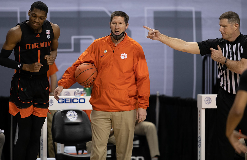 Clemson Basketball Photo of Brad Brownell and miami and acctournament
