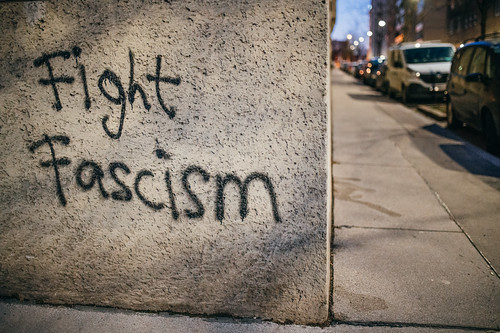 Graffiti on the wall with the message .Fight Fascism., From FlickrPhotos