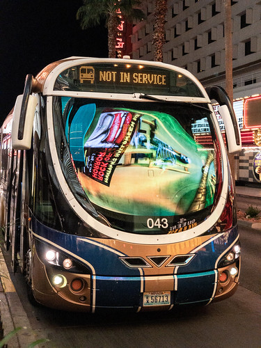 Vegas Lights reflecting on city bus windshield