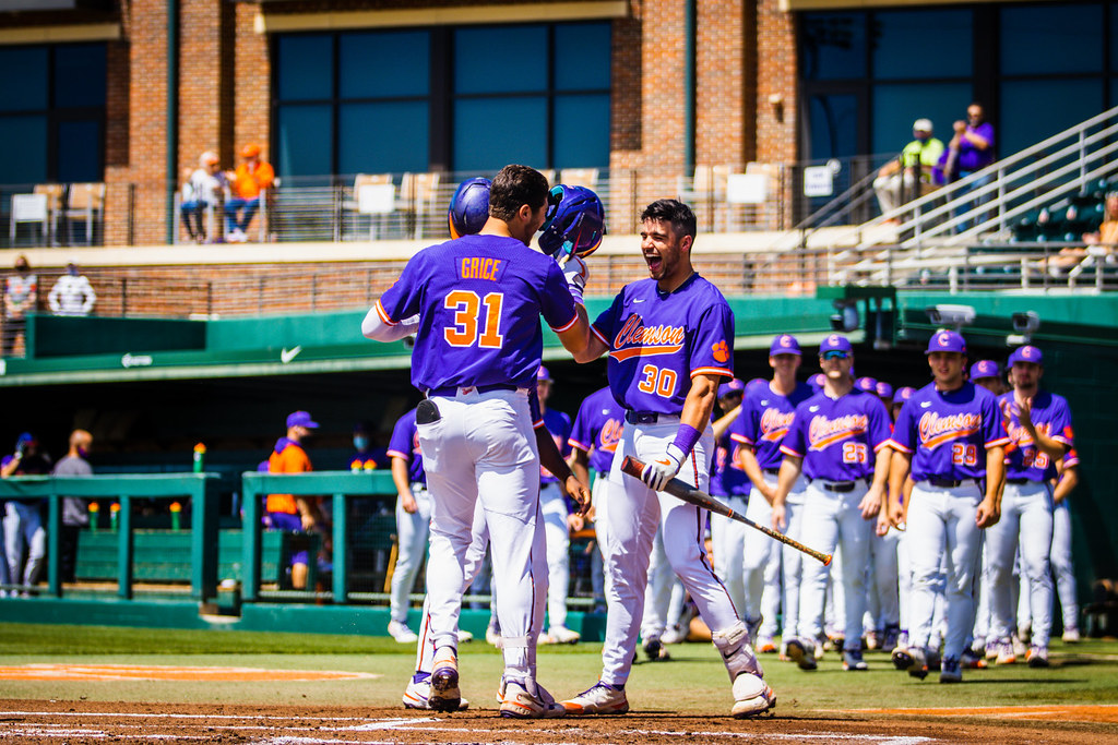 Clemson Baseball Photo of Caden Grice and Davis Sharpe and Wake Forest